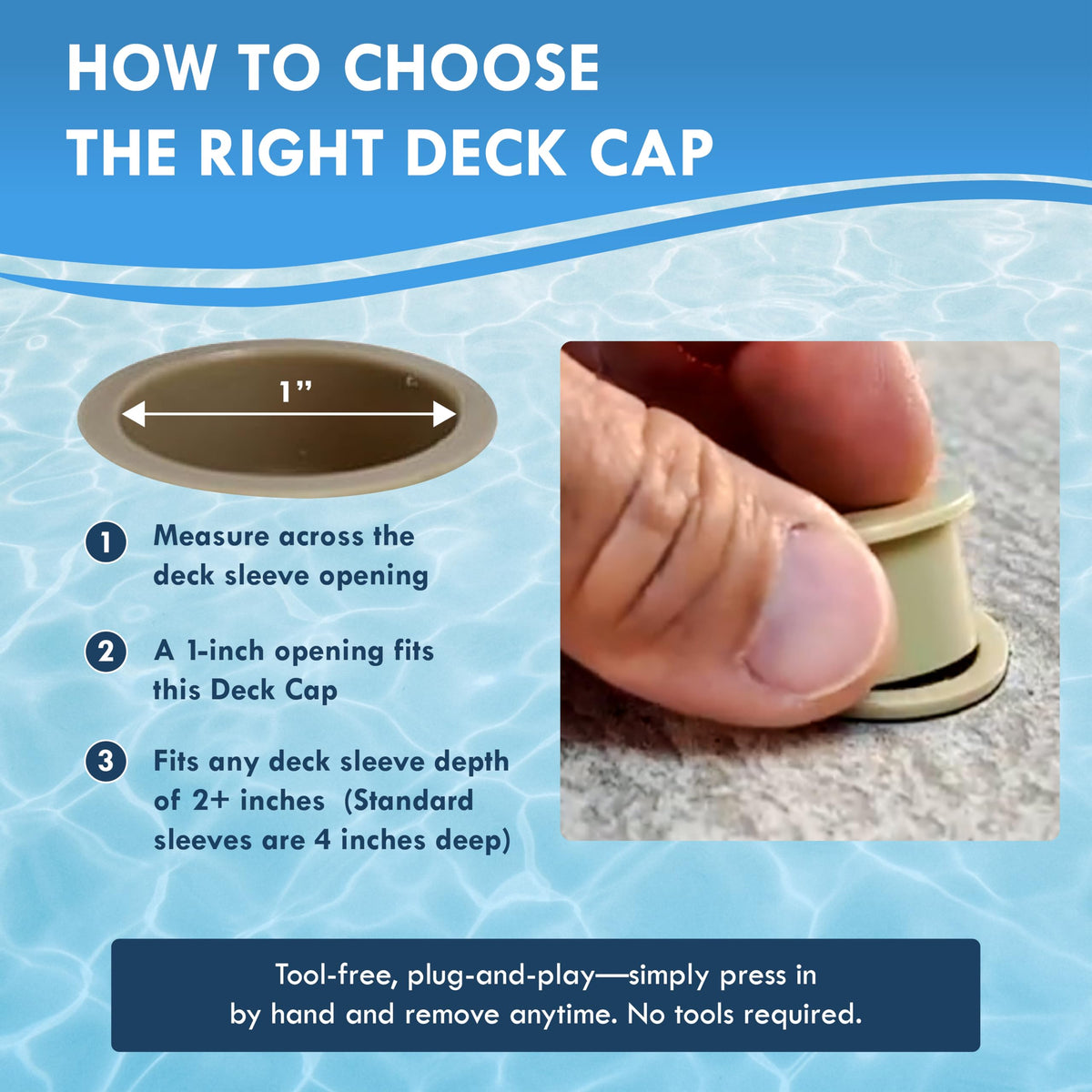 ALLSAFE tan caps blend with outdoor decks for a discreet finish.