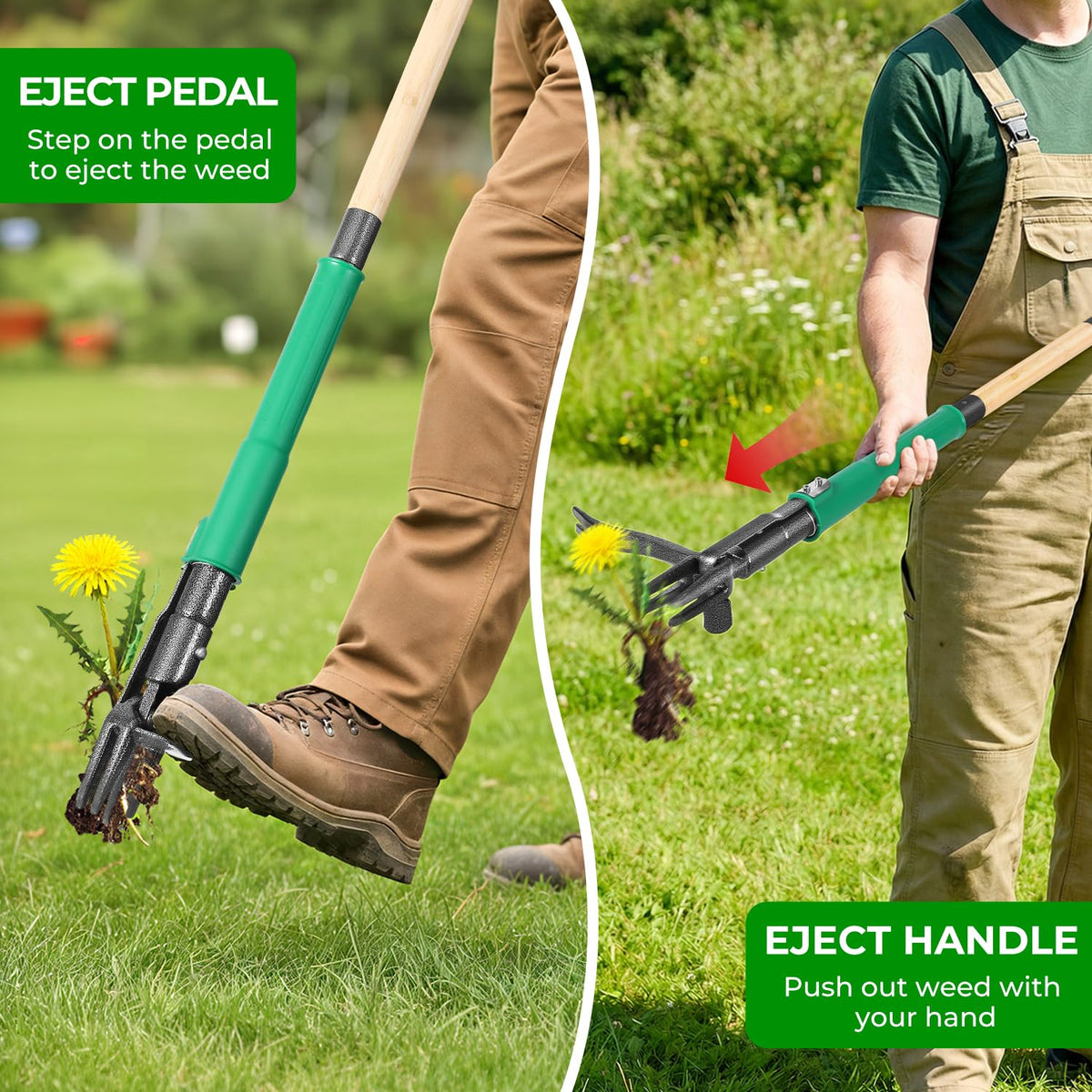 Close-up of eject handle releasing weeds smoothly with Allsetool