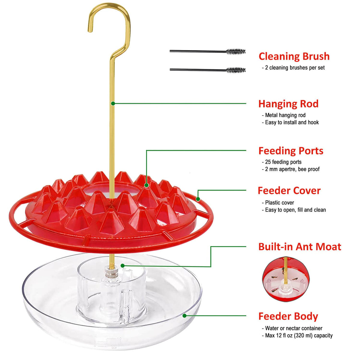 ALLSLOTX hummingbird feeder showing leak-proof no-drip design