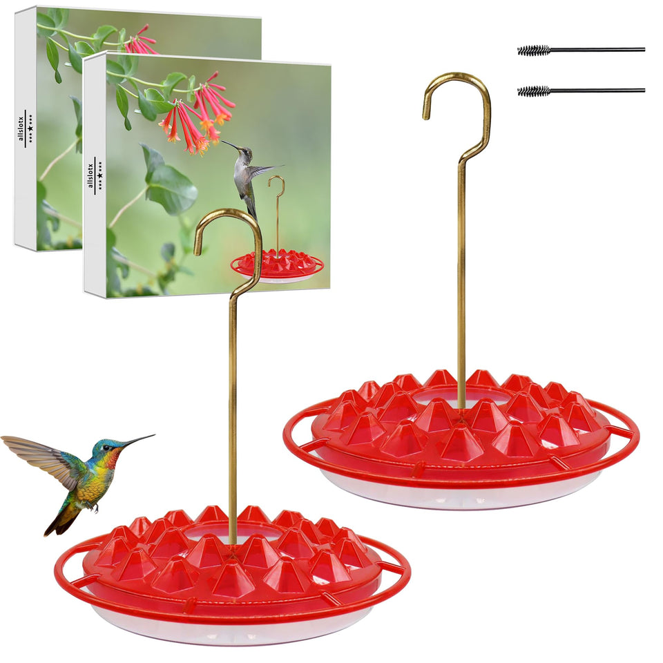 ALLSLOTX hummingbird feeder with 25 ports in a backyard setting for multiple birds