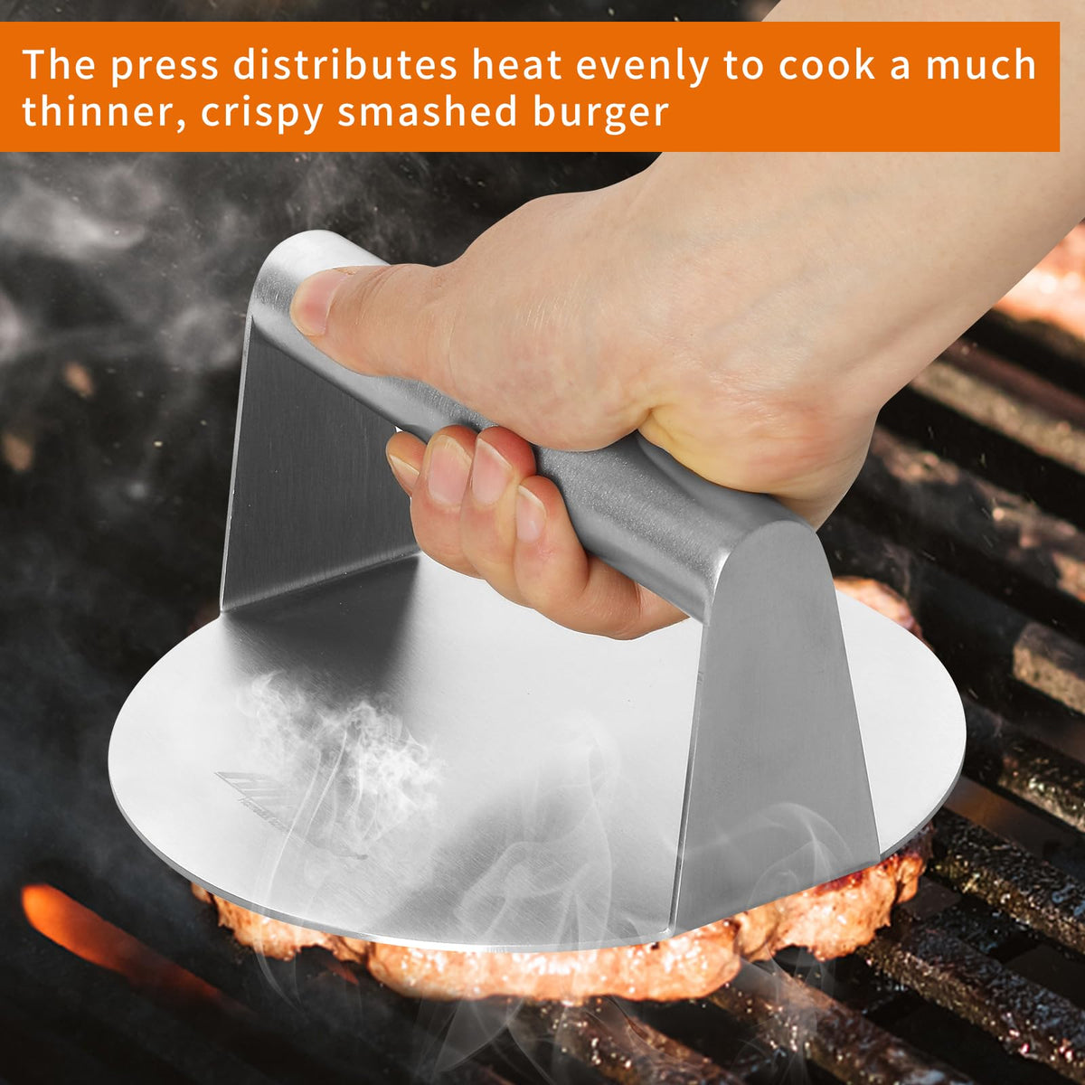 Alltop Smash Burger Press flat bottom for uniform patties and easy release.
