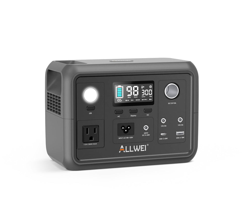 ALLWEI 300W portable power station front view for home and travel use