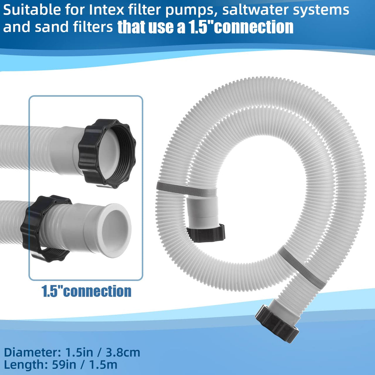 Alocs 1.5-inch pool hose close-up showing sturdy diameter for reliable flow.