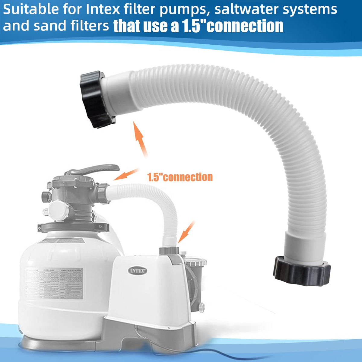 Alocs 1.5 inch interconnecting hose for Intex pumps, durable 16-inch length.