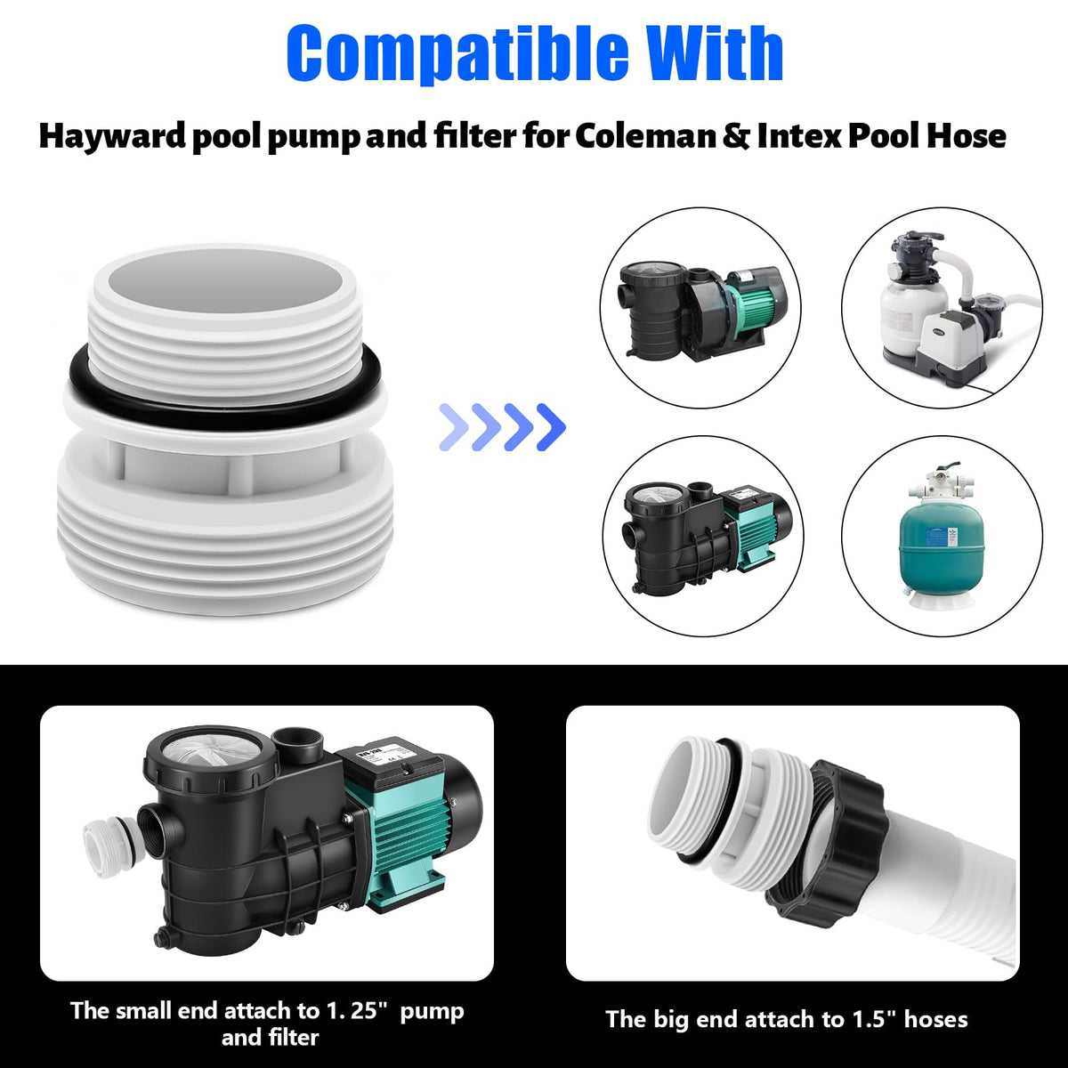 Alocs hose conversion kit in use linking Intex to non-Intex pumps.
