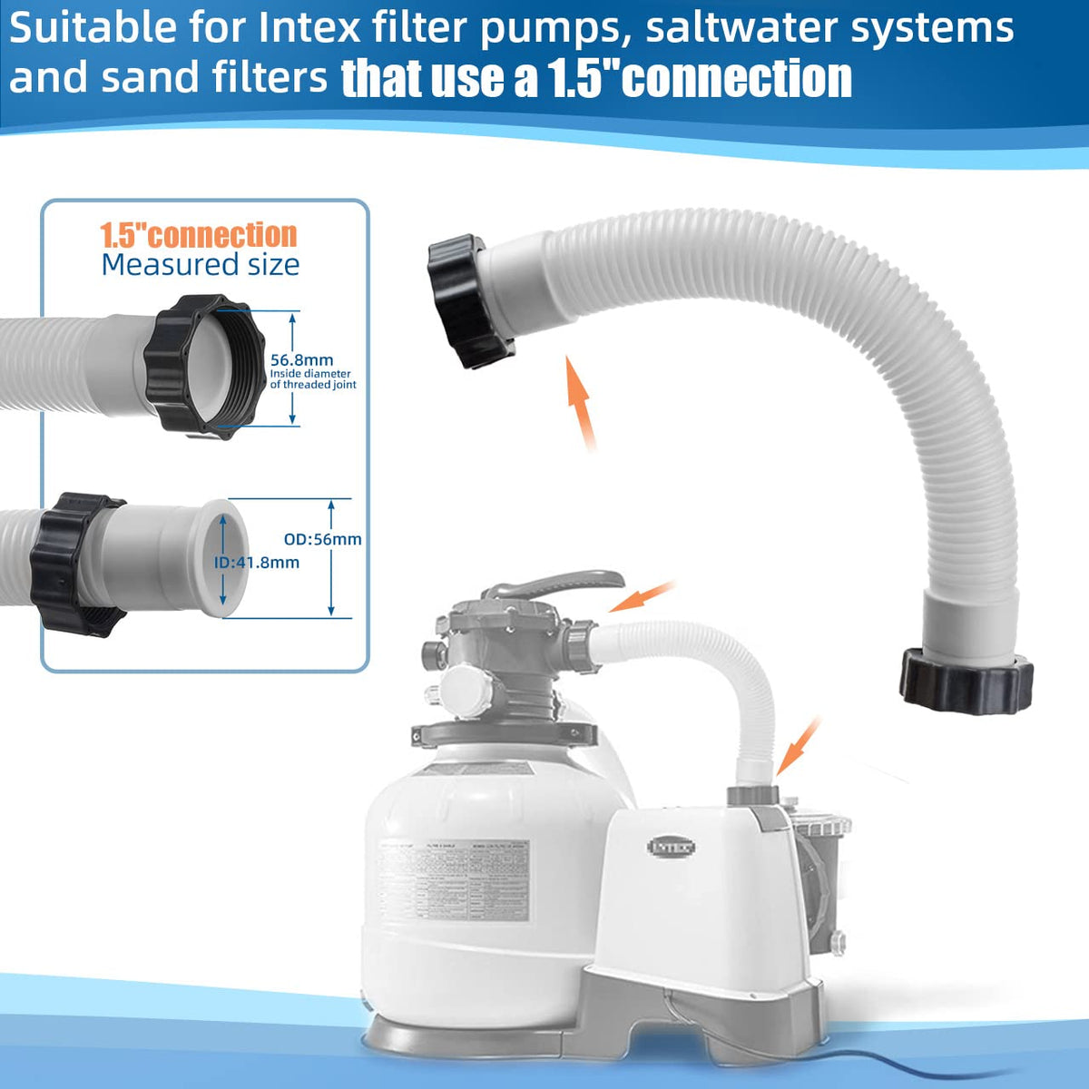 Alocs Intex-11388 replacement hose enables quick swap for compatible filters.