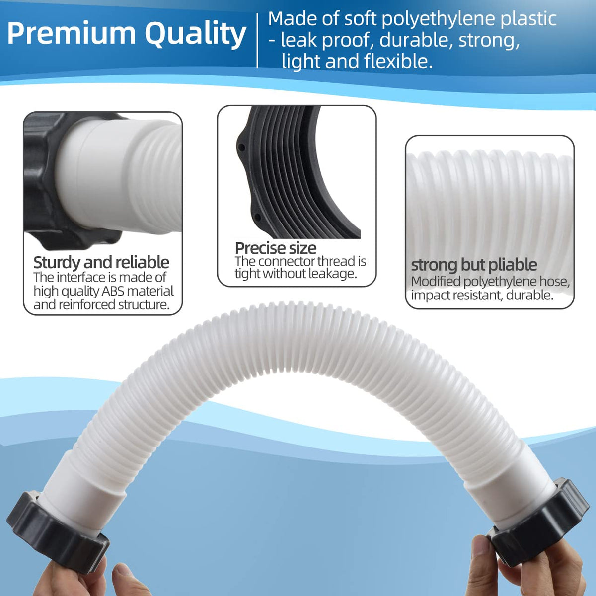 Alocs knob-design pool hose enables tool-free installation and quick setup.