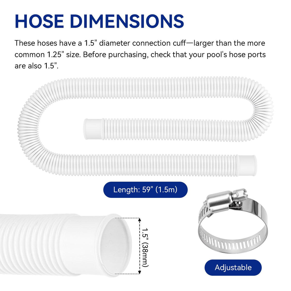 Alocs 59-inch pool hose stretched to show length and reach