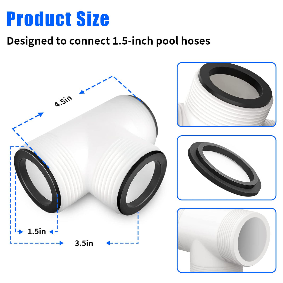 Alocs three-outlet pool hose adapter in sturdy PP with leak-preventing seals