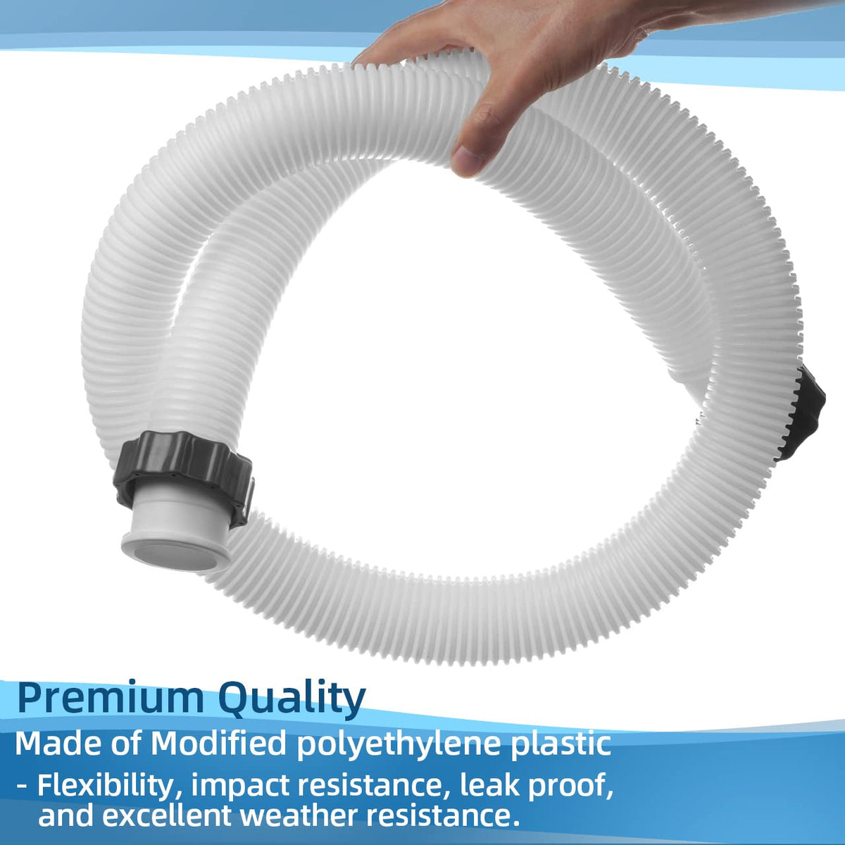 Alocs knob-design pool hose enables easy hand installation.