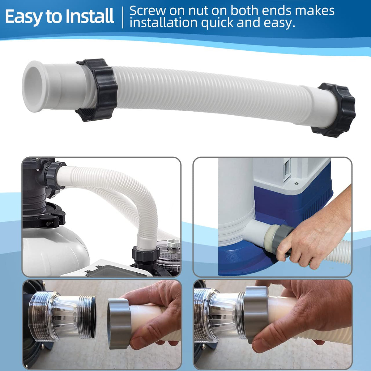 Alocs saltwater system compatible hose fits standard 1.5in connections.