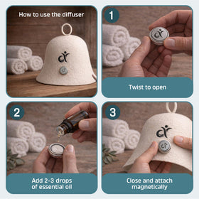 Aloru Merino Sauna Hat diffuser magnetically detached for easy customization