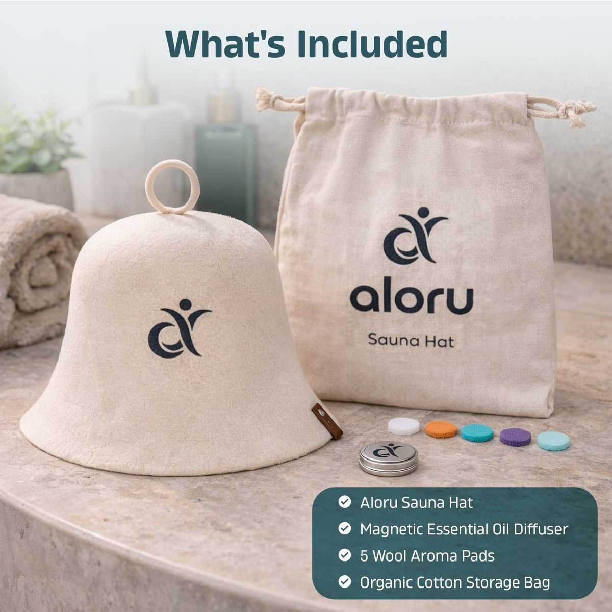 Aloru Merino Sauna Hat wearing during a sauna session for comfort