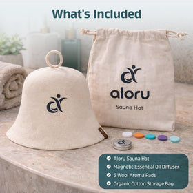 Aloru Merino Sauna Hat wearing during a sauna session for comfort