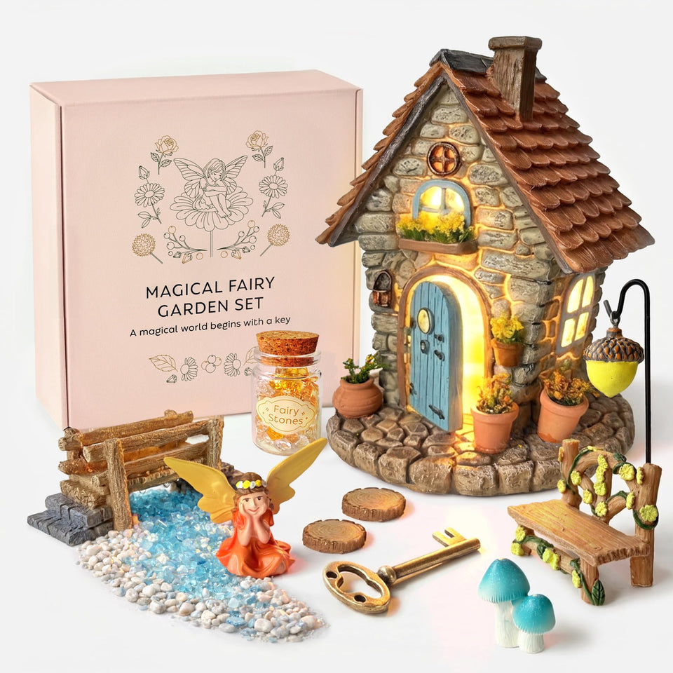ALOVAK fairy house with opening door and solar light for outdoor decor