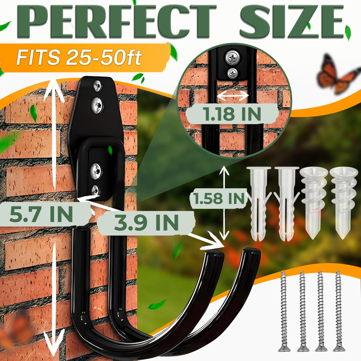ALPENKOK Hose Hook Wall Mount installed on wall keeping hoses tidy and accessible