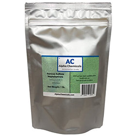 Alpha Chemicals ferrous sulfate heptahydrate 1 lb bottle for water treatment and feed supplement use.