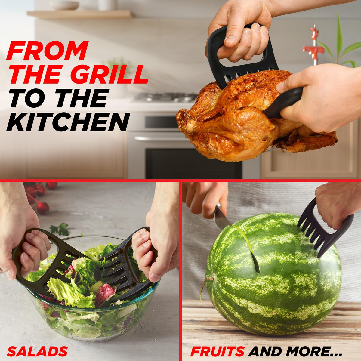 Alpha Grillers ergonomic grip claws provide precise control during grilling.