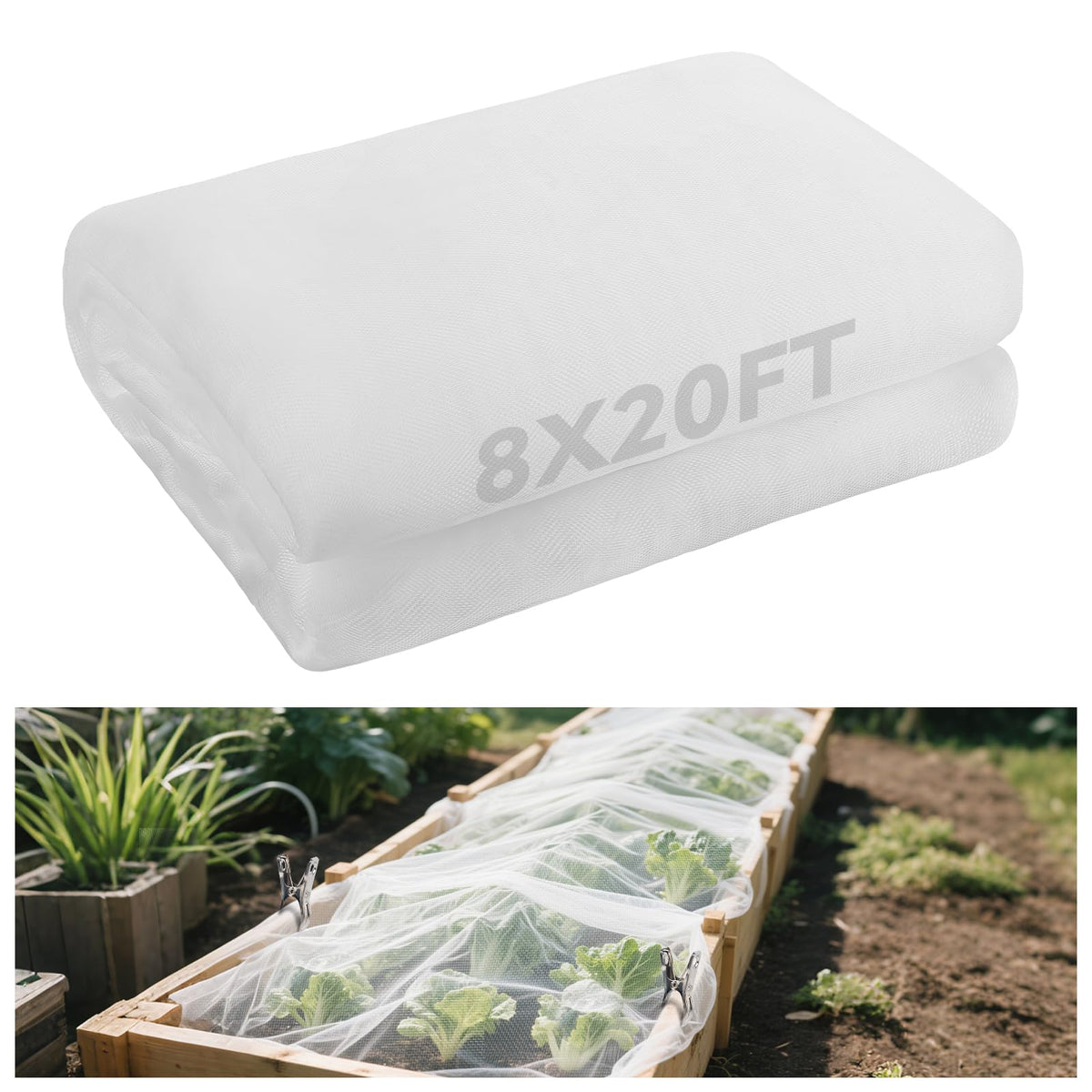 Alphatool 8x20ft garden netting with ultra-fine mesh protects crops while allowing sunlight.