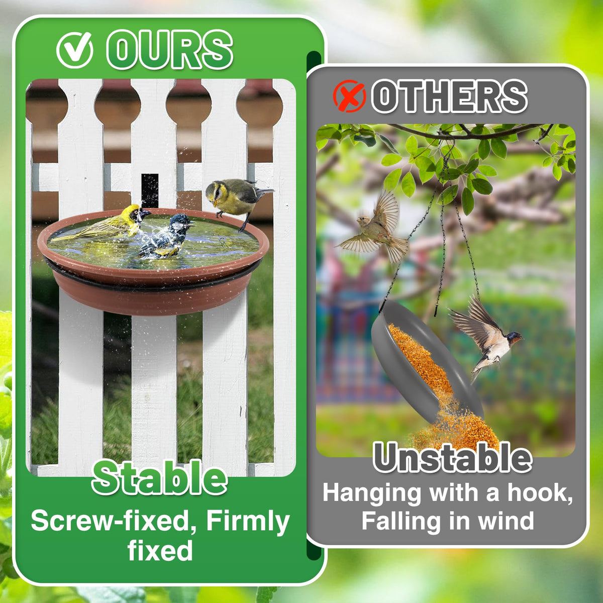 Alphatool bird bath feeder tray in brown, inviting birds to drink and perch.