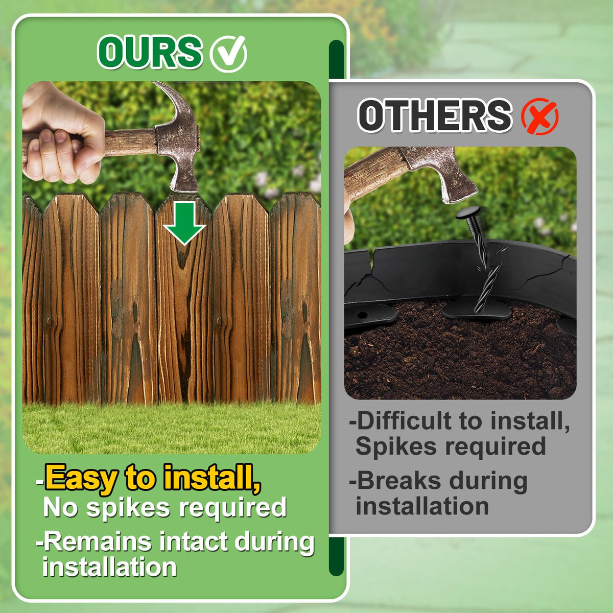 Alphatool pine wood border curved edging enhances curved flower beds.