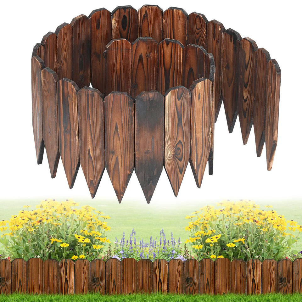 Alphatool rustic pine garden fence, 6.6ft long, creates natural borders for tidy outdoor spaces