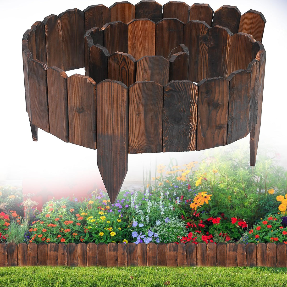 Alphatool rustic pine landscape edging in 11.8ft creates natural garden borders.