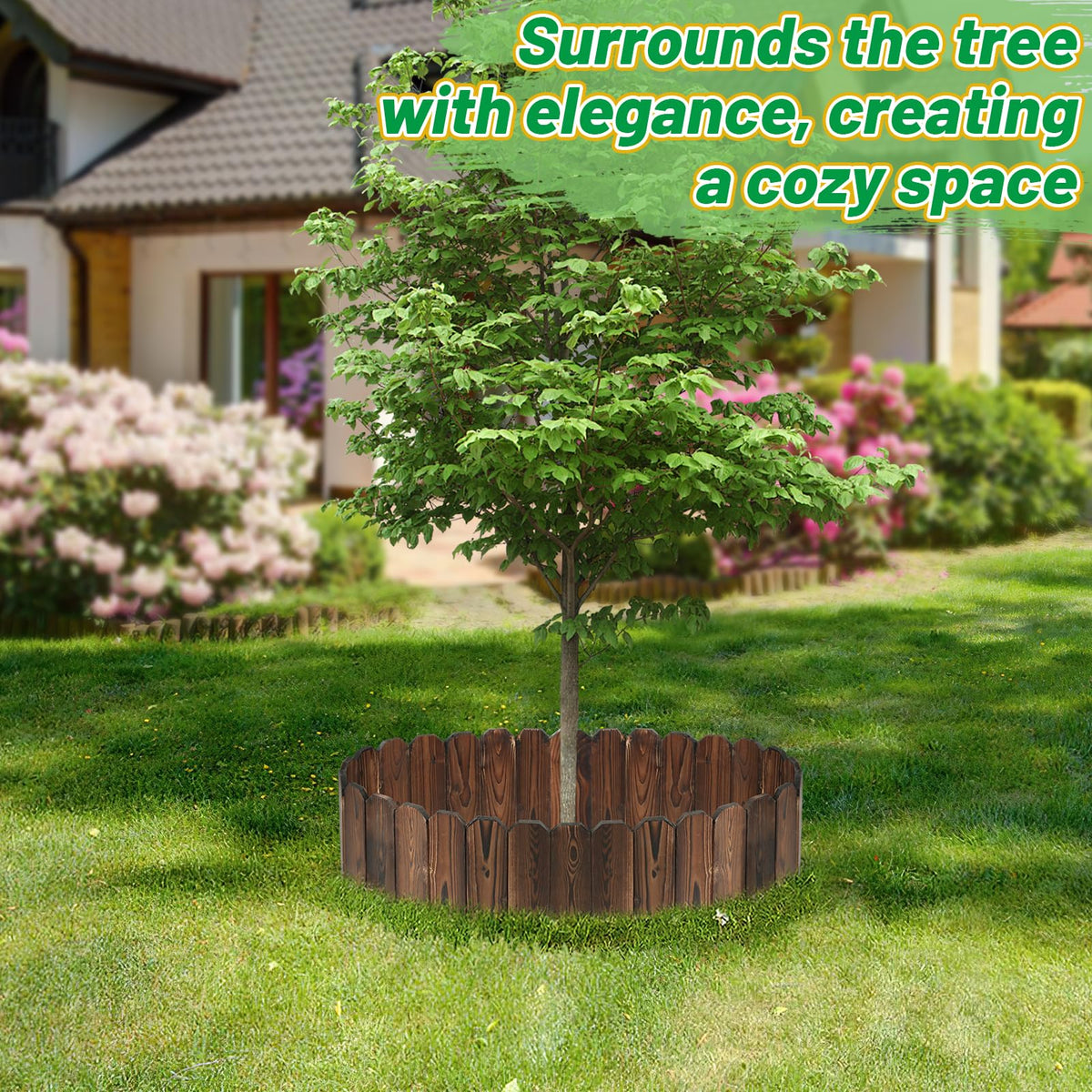 Alphatool wooden planter border edge defines beds with rustic style.