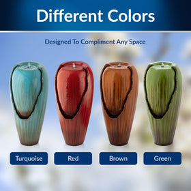 Alpine 33-inch-tall fountain fits compact spaces with noticeable presence.