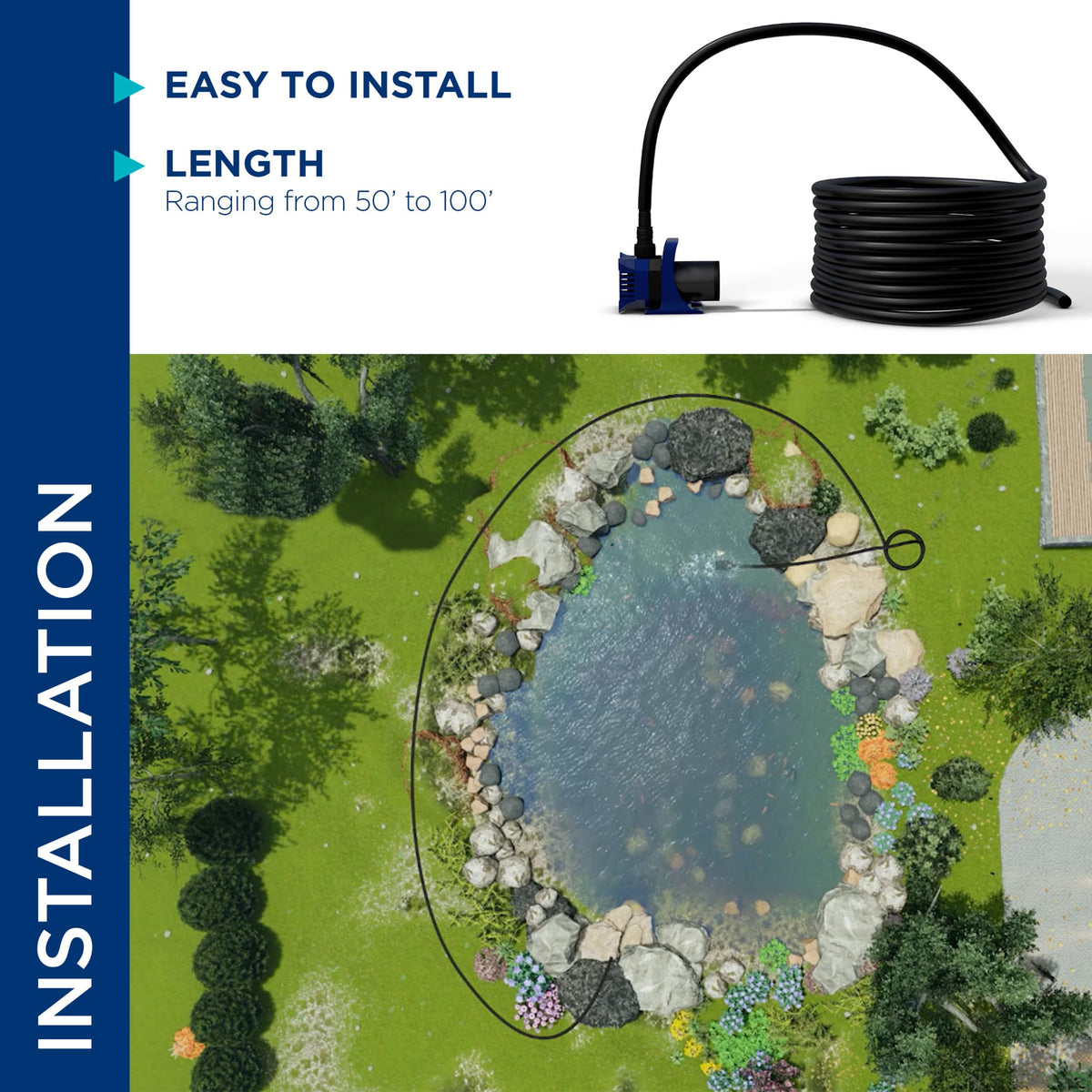 Alpine PVC tubing in black coil for outdoor pond setup