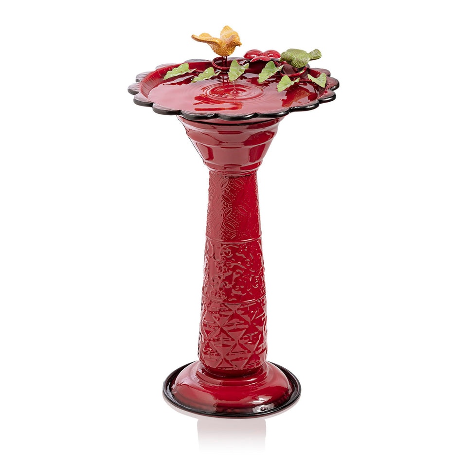 Alpine Birdbath 28in tall red glossy finish attracts birds in your garden