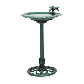 Alpine Corporation 31in birdbath with flower detail attracts songbirds to your garden