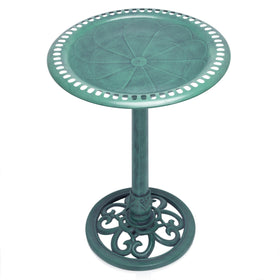 Alpine Birdbath antique scroll detail enhances garden aesthetics.