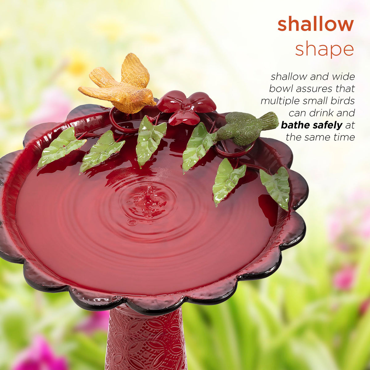 Alpine Birdbath leaves detail adds vintage charm to your patio