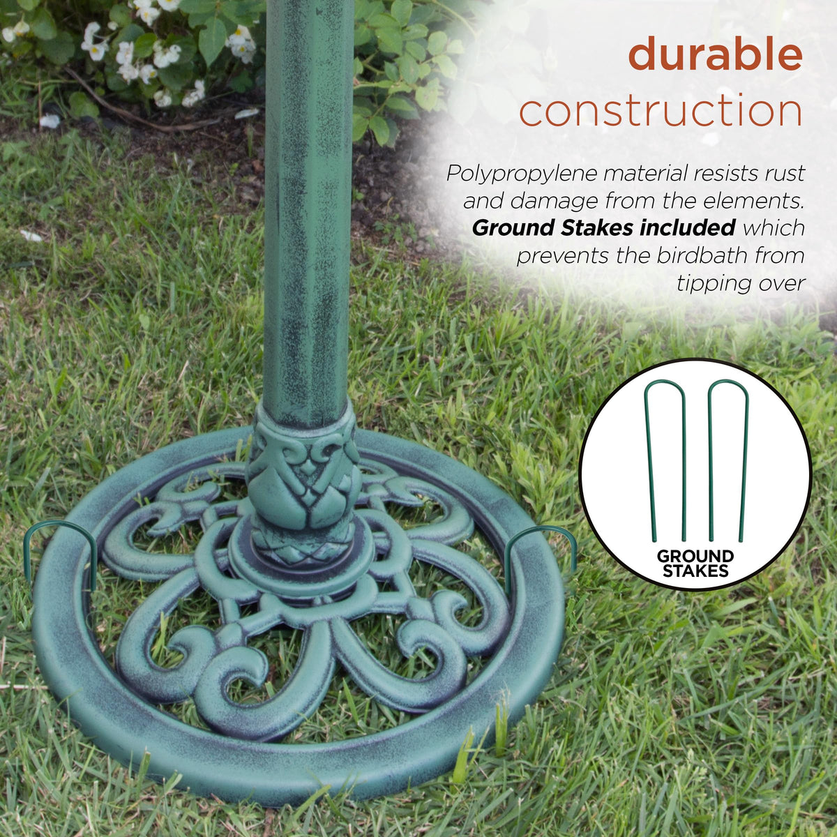 Alpine Birdbath dimensions 20x20x28 inches for versatile placement.