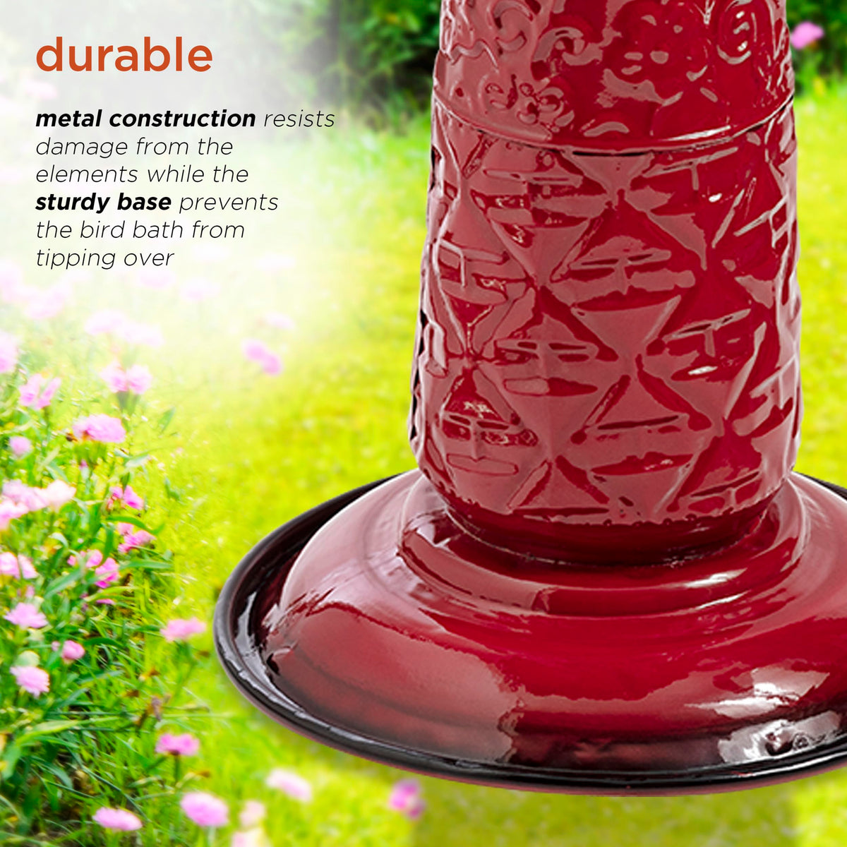 Alpine Birdbath durable metal construction withstands outdoor conditions