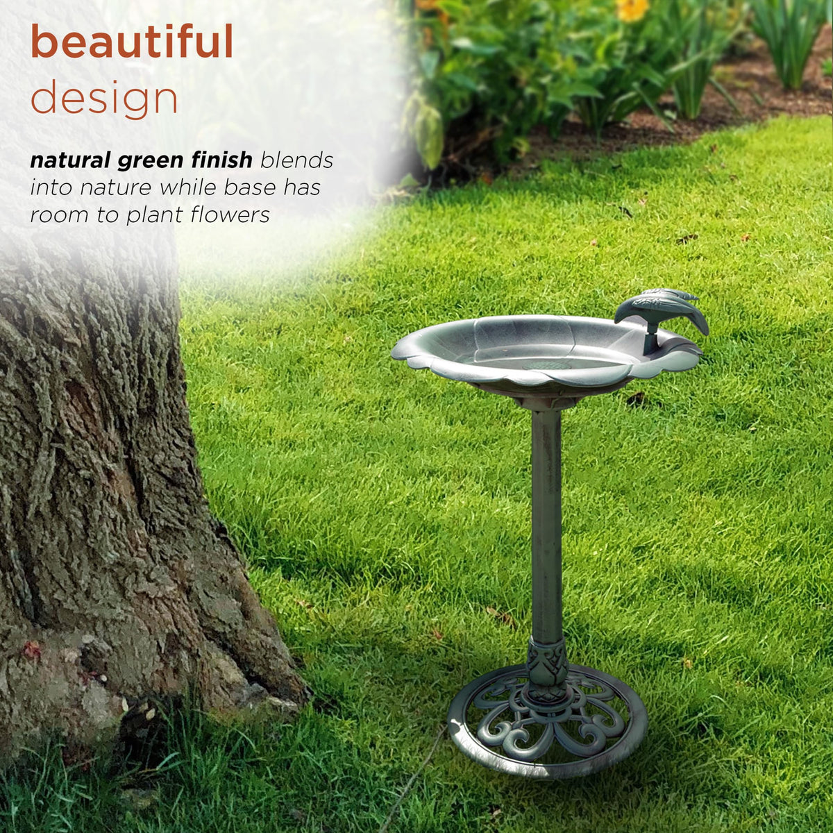 Shallow bowl design makes it easy for multiple small birds to bathe