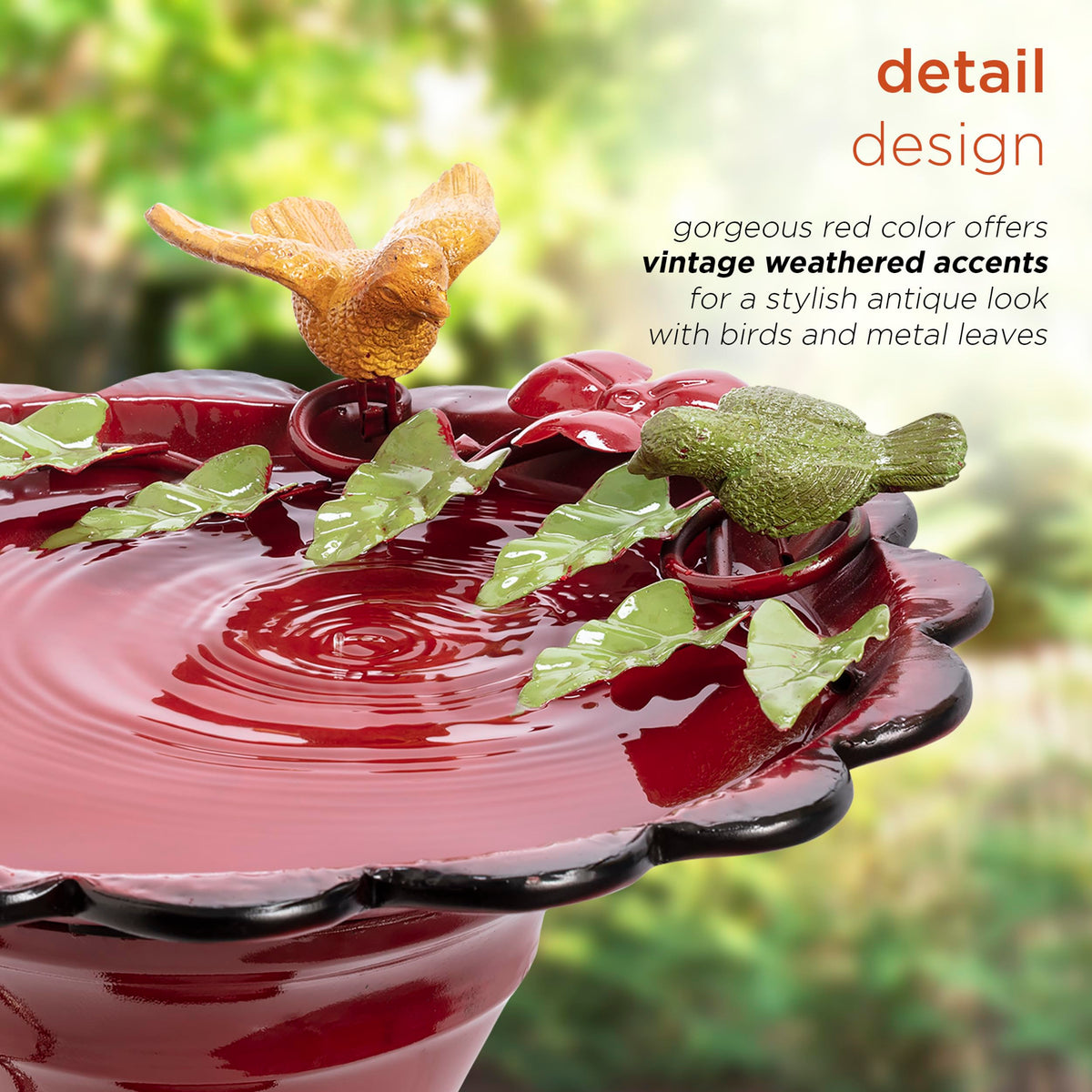 Alpine Birdbath weathered red look complements rustic gardens