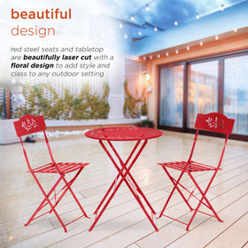 Alpine Bistro Set red chair folding front view for compact patios.