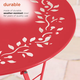 Alpine Bistro Set red chair folding side view for easy storage.