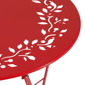 Alpine Bistro Set red outdoor dining setup for morning coffee.