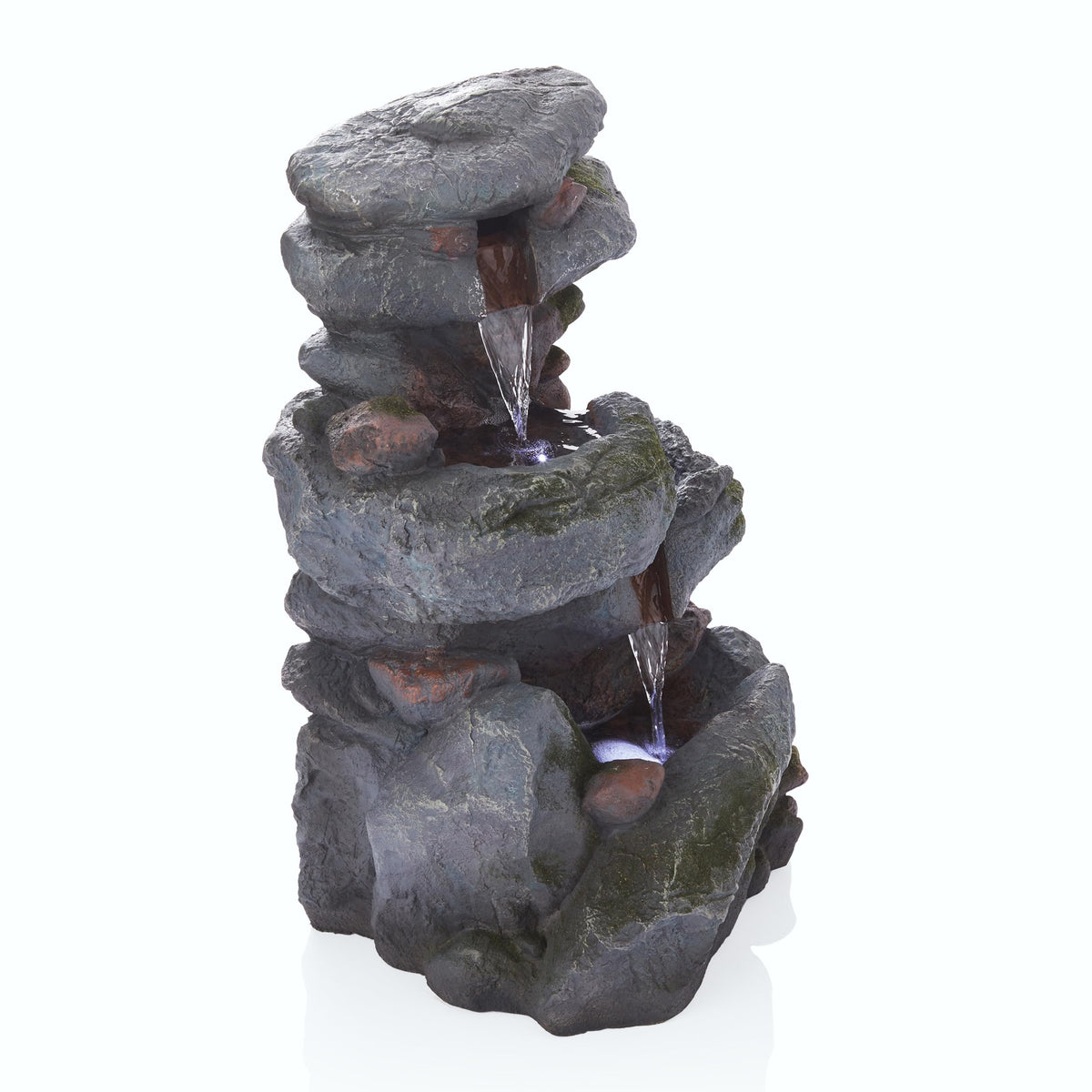 Alpine compact-yard setup showing space-saving fountain placement