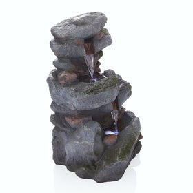 Alpine compact-yard setup showing space-saving fountain placement