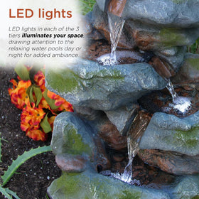 Alpine 22-inch fountain with LED night illumination for garden glow