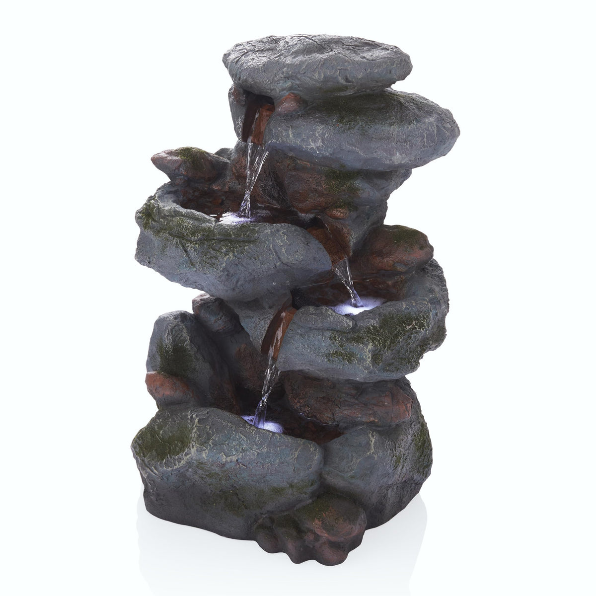Alpine Corporation 22-inch 3-tier fountain on patio showing natural stone look and tranquil ambiance