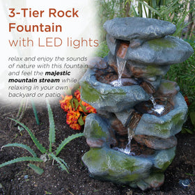 Alpine fountain waterfall closeup highlighting cascading water