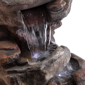 Night illumination highlights water flow for a relaxing atmosphere.