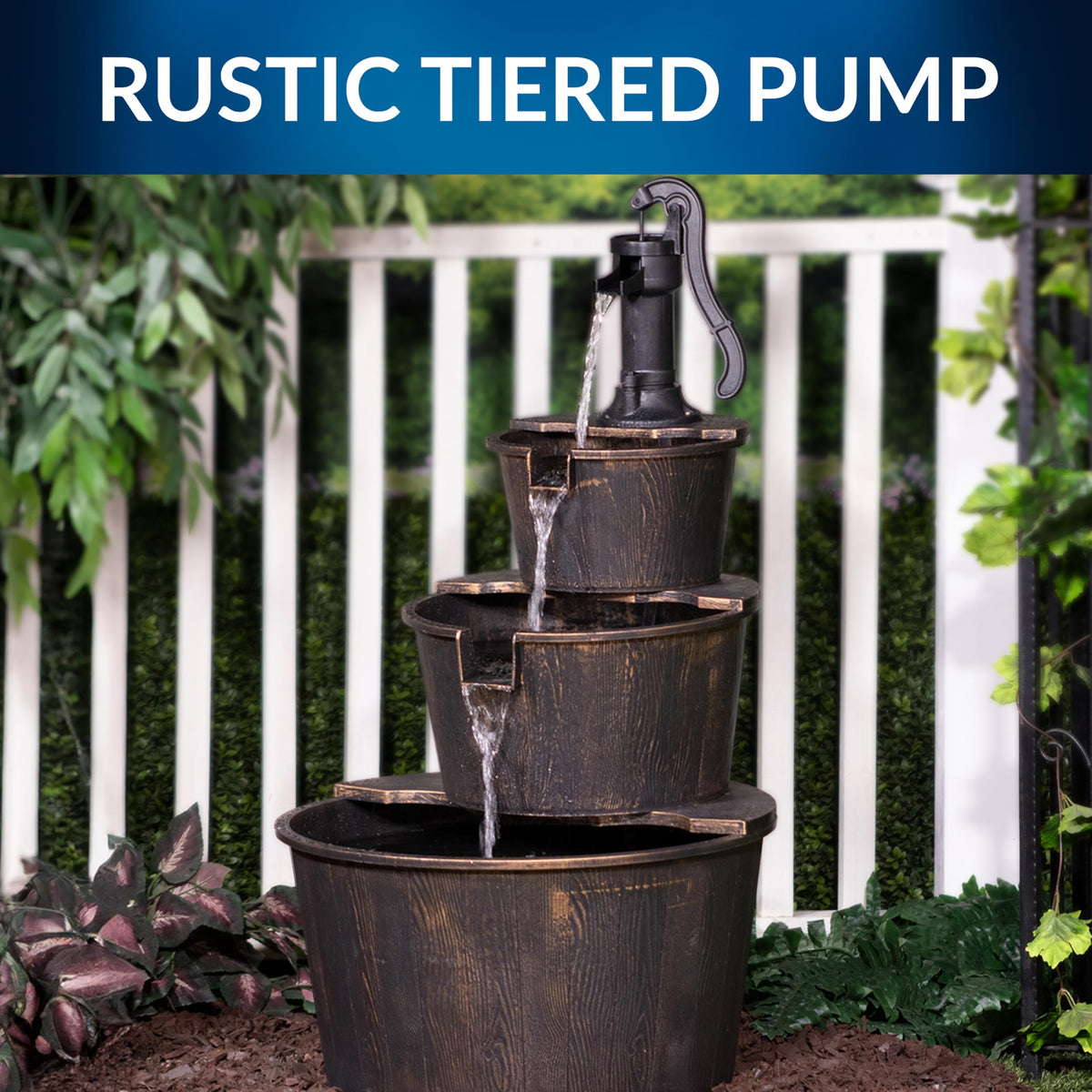 Alpine Corporation 40-inch-tall outdoor fountain side view demonstrates vertical presence.