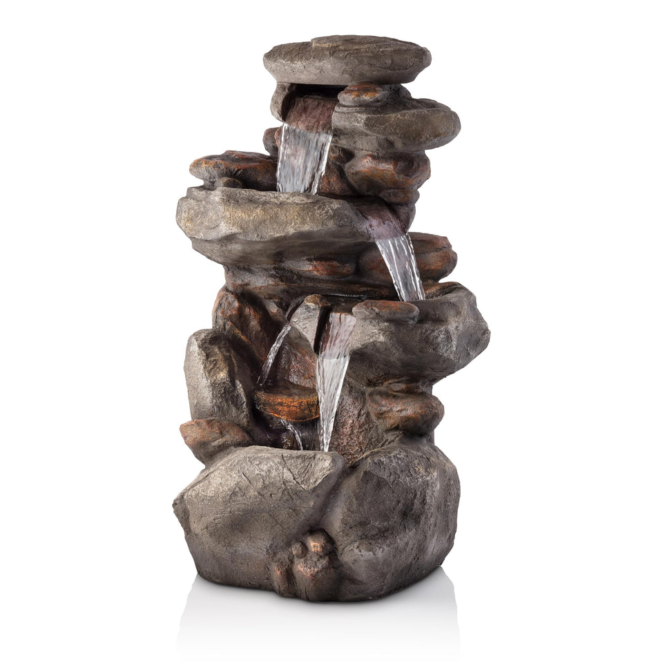 Alpine Corporation 40in 4-tier fountain with cascading water flow for tranquil outdoors.