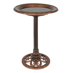 Alpine Corporation 28-inch pedestal birdbath enhances outdoor charm and attracts birds.